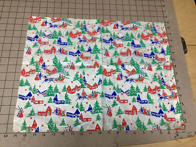 #ad VTG CHRISTMAS WRAPPING PAPER GIFT WRAP sleigh ride houses couple thin paper $29.21
