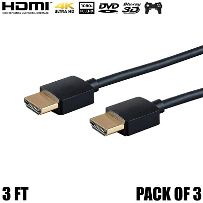 #ad 3x 3FT HDMI Cable Cord Slim 4K 60Hz UHDTV 1080p 18Gbps HDR 3D HD TV Ethernet $55.84
