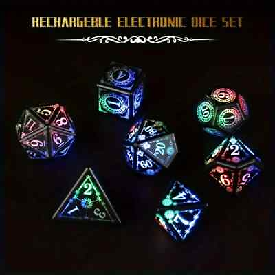 #ad Rechargeable Glowing Dice Luminous LED Dice RPG 7 Polyhedral Die Set w Case NEW $34.99