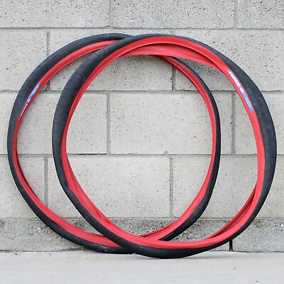 #ad PAIR OF RESIST BMX BICYCLE TIRES 700x45c BLACK w RED SIDEWALLS FIXED GEAR 80PSI $69.95