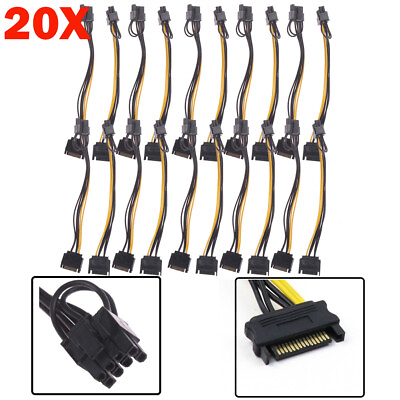 #ad 20PCS 15pin SATA Cable Male to 8pin 62 PCI E Power Cable 20cm For Graphic $29.99