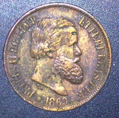 #ad BRAZIL Pedro II 20 Reis 1869 Km 474 Bronze Coin $9.00