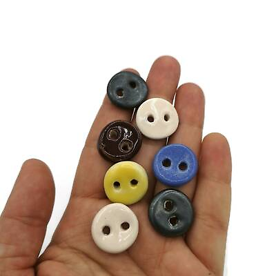 #ad 7Pc Handmade Ceramic Sewing Buttons 2 hole Glazed Assorted Round Buttons $28.72