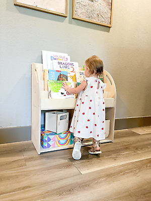 #ad LARISSA Montessori Bookshelf with Storage Cubbies– Toddler Bookcase $161.95