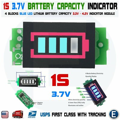 Li ion 1S 3.7V 4 LED Blocks Lithium Power Module Battery Capacity Display Tester $2.25