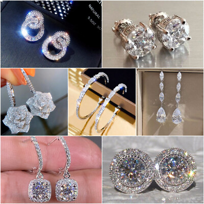 #ad Fashion Jewelry Cubic Zirconia 925 Silver Earrings Women Engagement Gifts A Pair C $3.11