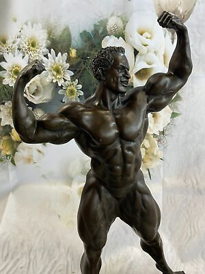 #ad Male Bodybuilder Muscular Art Dec Bronze Sculpture Figurine Statue Hand Made LRG $399.00