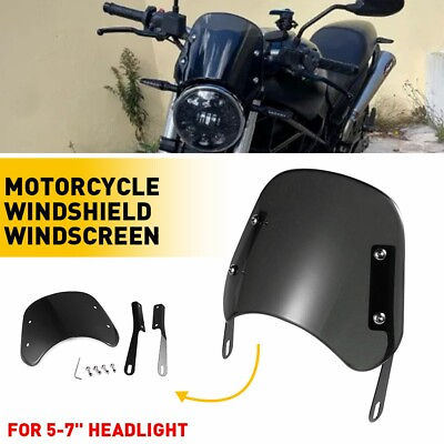 #ad Black Motorcycle Headlight Windshield Windscreen Universal For 5 7#x27;#x27; Headlight $19.99
