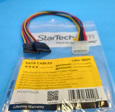 #ad StarTech 12in LP4 Molex 4 Pin Female to Dual 2x SATA Drive Power Y Adapter Cable $6.95