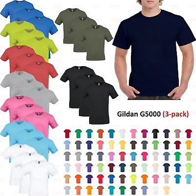 #ad Gildan 3 PACK Men#x27;s Heavy Cotton T Shirt Pack of 3 Bulk Lot Solid Blank 5000 $23.65