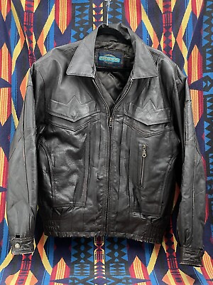 #ad Weekends Mens Leather Bomber Jacket Medium Western Full Zip Brown $35.99