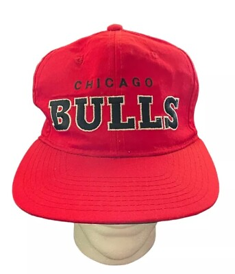 #ad Vintage Chicago Bulls Starter Snapback Hat 90s Classic Cap NBA Arch Script Red $68.99