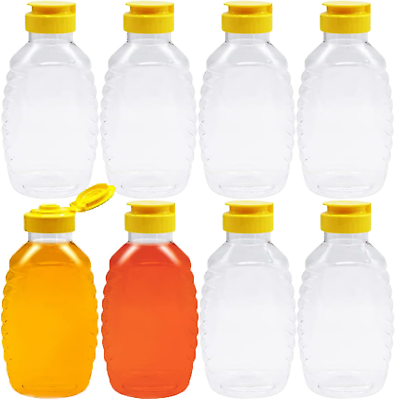 #ad 8 Pcs 16oz Clear Plastic Honey Jars BottlesRefillable Squeeze Honey Bottle for $17.70