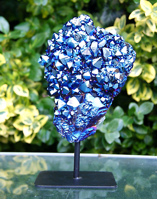 #ad Blue Amethyst Druze Geode on Metal Stand Crystal Quartz 16 x 11cm 860 grams GBP 69.99