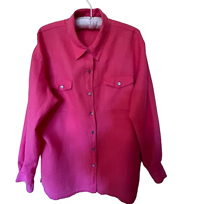#ad Lino by Chicos Women’s 100% Linen Button Down Long Sleeve Pink Shirt Size 2 L 12 $20.00