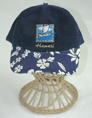 #ad HAWAIIAN BLUE WHITE FLORAL HAT BALL CAP OUTRIGGER CANOE CATAMARAN WOMENS UNISEX $9.99