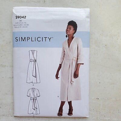#ad Simplicity S9042 Wrap Dress Length Collar Variations Sash Misses 16 24 UNCUT $6.39