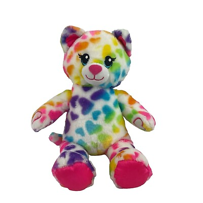 #ad Build A Bear Rainbow Hearts Kitty Cat 15quot; Plus Hook amp; Loop Paws Heartbeat Sound $12.99