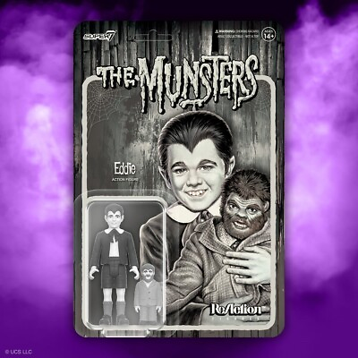 #ad Super7 • The Munsters • EDDIE Grayscale ReAction Fig • 3 ¾ in • Ships Free $28.99