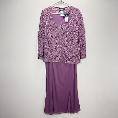 #ad Alex Evenings Purple Lace Shimmer Two Piece Jacket Sleeveless Dress Size 16W $49.99