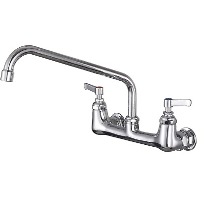 #ad Wall Mount Commercial Sink Faucet 8 Inches with 12 Inches Swivel Spout 2 Handle $43.99
