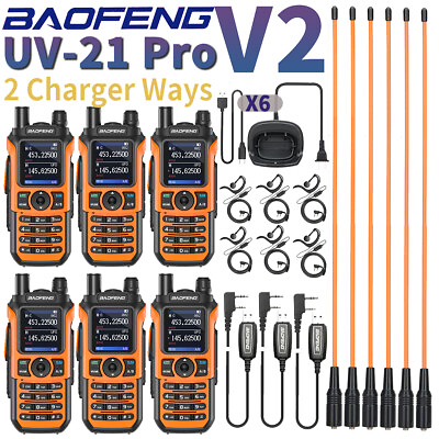 #ad 6X BaoFeng UV 21 Pro V2 FM Walkie Talkie Long Range Two Way Ham Radios Up UV 5R $263.97