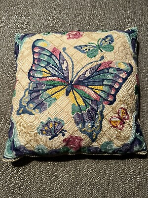 #ad Vintage Butterfly Embroidered Square Pillow Decorative 12” x 12” $29.98