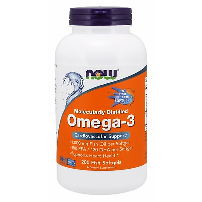 #ad NOW Foods Omega 3 Molecularly Distilled 200 Fish Gelatin Softgels $14.99