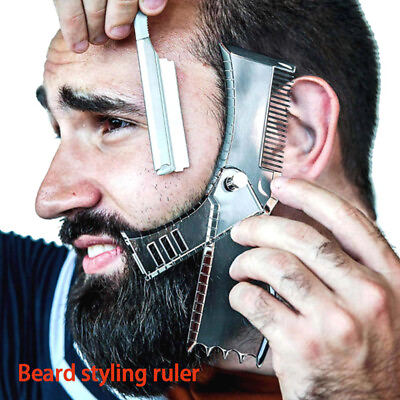 #ad Men Beard Shaping Tool Styling Template Built In Mustache Comb Shape Lines T OZ $2.76