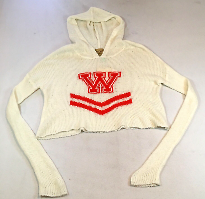 #ad Wildfox White Label Womens Hooded Sweater Sz M Ivory Red W Wool Blend NWT $53.99