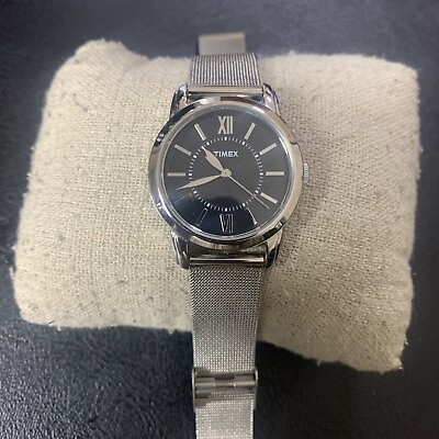 #ad Women#x27;s TIMEX Silver Tone Elevated Classics Black Dial Watch Mesh Band T2N680 $19.99