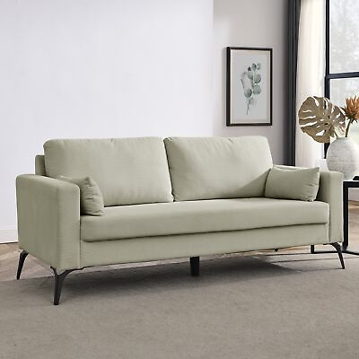 #ad 3 Seater Corduroy Sofa with Square Arms Tight Back amp; 2 Small Pillows Beige $454.22