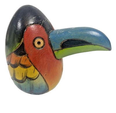 #ad Vintage Wooden Hand Carved Tropical Bird Colorful Figurine From Ecuador 4quot; Tall $14.97