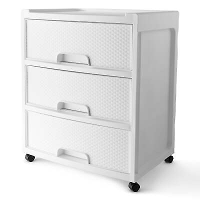 #ad Mainstays 3 Drawer Wide Diamond Arctic White Plastic Storage Cart $23.93