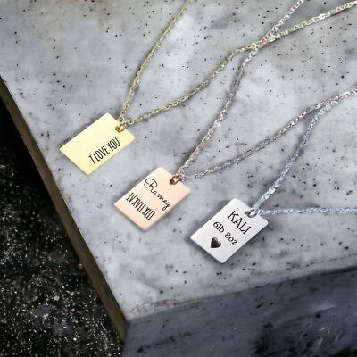 #ad Custom engraved stainless steel jewelry necklace square personalized gift ID $18.95