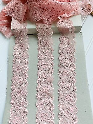 #ad 2 Yards Stretch Salmon Pink Ribbon Lace Trim Sewing Crafts Lingerie 1.75quot; Wide $8.40
