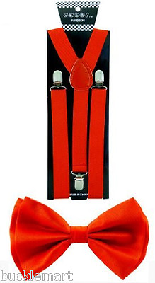 #ad Adult Red SUSPENDERS and BOWTIE COMBO SET Unisex Adjustable Wedding bow tie $5.99