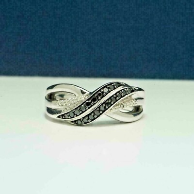 #ad 0.70Ct Round Lab Created Black Diamond 14K White Gold Wedding Bridal Ring Band $224.00