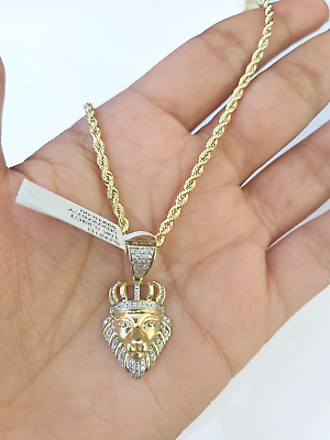 #ad 10k Gold Lion Head Diamond Charm and 2.5mm 26 Inches Rope Chain $976.21
