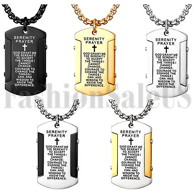 #ad Stainless Steel English Bible Verse Dog Tag Cross Pendant Necklace Chain for Men $41.99