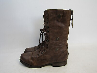 #ad Steve Madden Womens Sz 6.5 M Brown Leather Zip Laces Ankle Fashion Boots Bootie $31.99