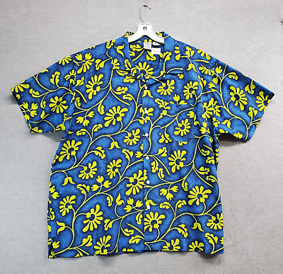#ad VINTAGE OP Men Button Up Shirt 3XL Blue Hawaiian Floral Y2K Short Sleeve $16.91