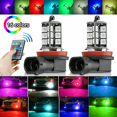 #ad 16Color RGB H11 H8 H9 LED Bulbs w Wireless IR Remote For Fog Light Driving Lamp $11.98