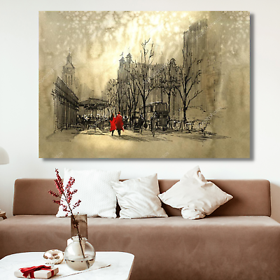 #ad Couple In Red Walking Wall Art Painting Print Set Canvas Picture Home Room Decor $72.99