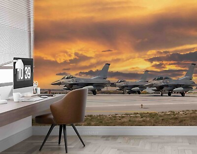 #ad 3D F16 Fighter Sunset Wallpaper Wall Mural Peel and Stick Wallpaper 176 AU $299.99