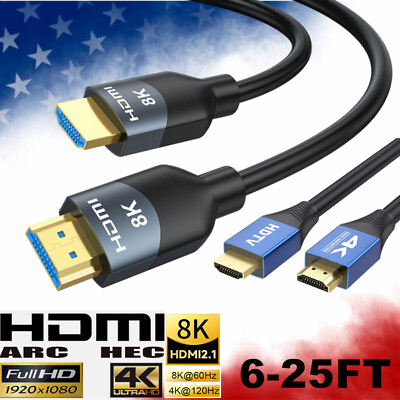 #ad 6 25FT HDMI 2.0 2.1 Cable 8K 4K Male to Male Ultra HD HighSpeed Cord 3D PS5 HDTV $8.54