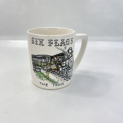 #ad Six Flags The Train Hand Printed Made in Japan White Coffee Mug Cup $11.04