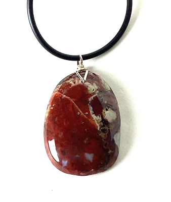 #ad Gemstone Necklace Cabochon Texas Plume Agate with bail amp; 18 inch Cord $15.00