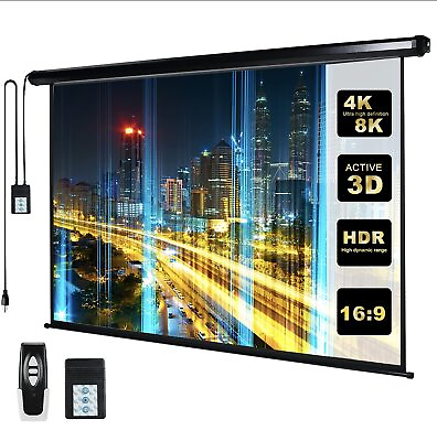 #ad 4k 110 Motorized Projector Screen Electric Diagonal Automatic Projection 16:9 $249.99