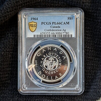 #ad 1964 $1 *Cameo* Canada Silver Dollar PCGS PL66 CAM Gold Shield Proof Like C $119.99